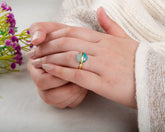 Fused Hexagon Gemstone Ring - Copper Blue Turquoise - Chalcedony Ring - 925 Silver Ring - Gemstone Ring - Gold Plated Ring - Gift for Her